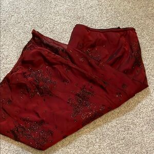 Elegant Red Floral Embroidered Skirt